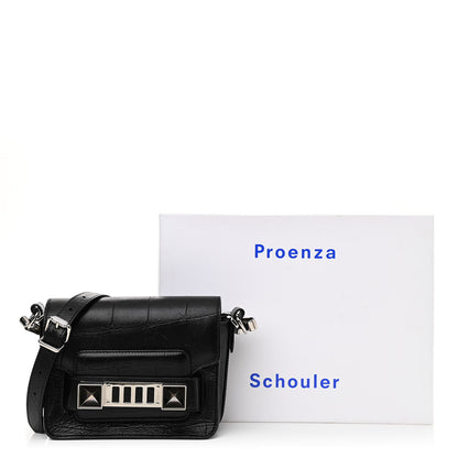 Proenza Schouler Calfskin Crocodile Embossed PS11 Tiny Shoulder Bag Black 12 of 12