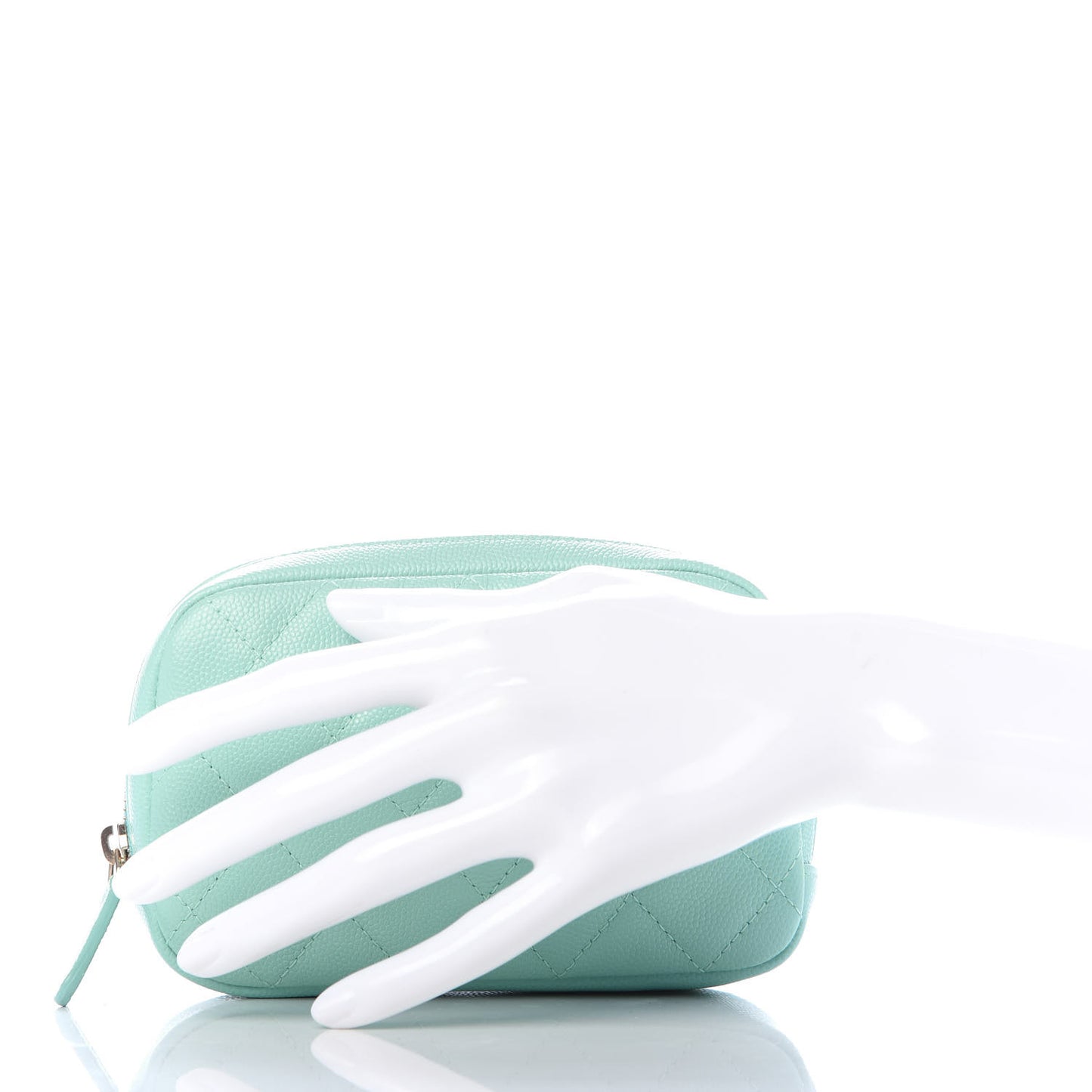 Caviar Quilted Small Curvy Pouch Cosmetic Case Light Blue