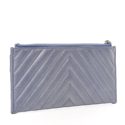 Chanel Metallic Caviar Chevron Quilted Mademoiselle Vintage Zip Pouch Blue 3 of 8