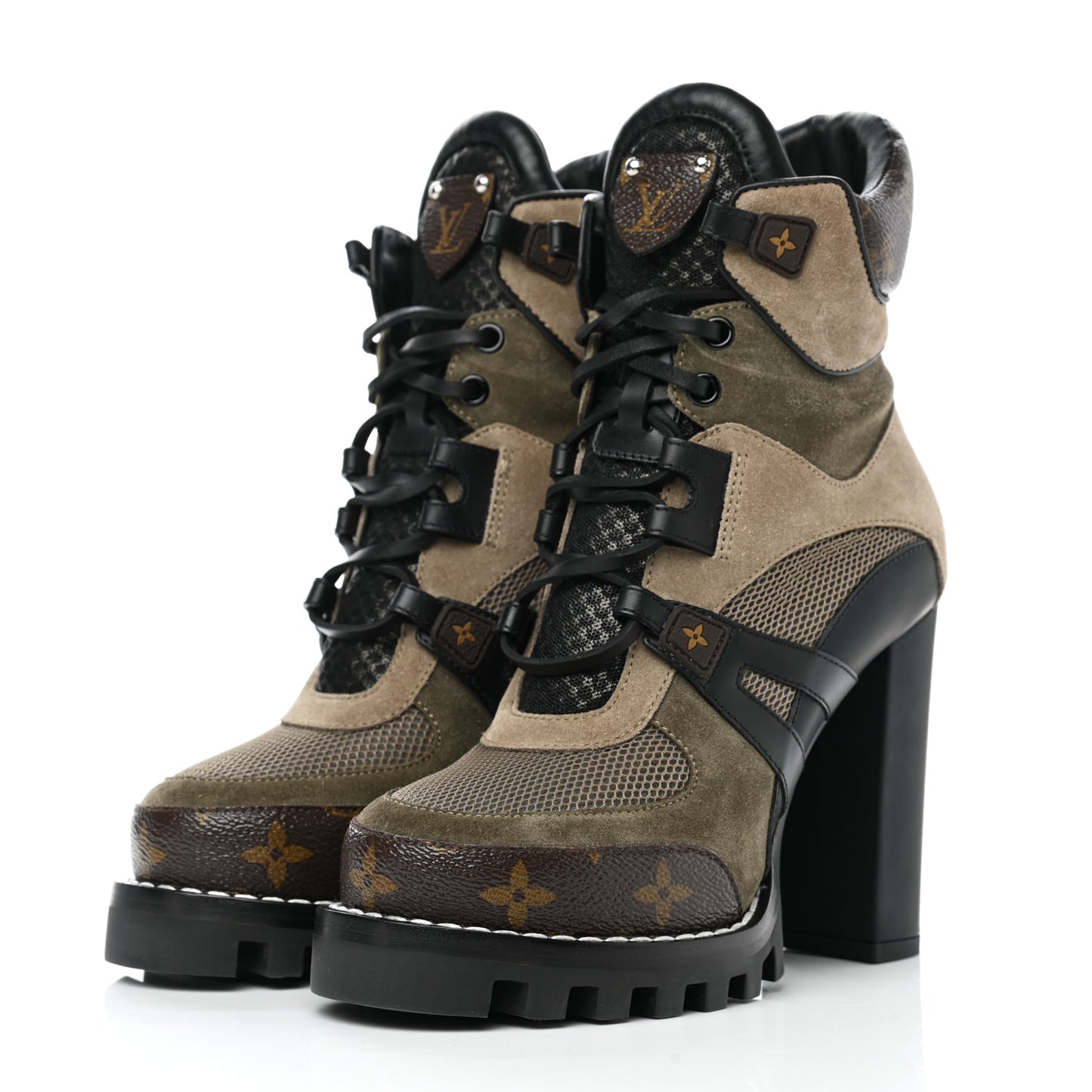 Suede Calfskin Monogram Star Trail Ankle Boots 36 Khaki