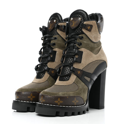 Louis Vuitton Suede Calfskin Monogram Star Trail Ankle Boots 36 Khaki 3 of 7