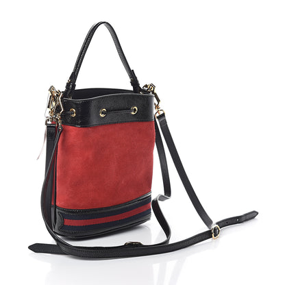 Gucci Suede Patent Web Small Ophidia Bucket Bag Hibiscus Red Black 2 of 8
