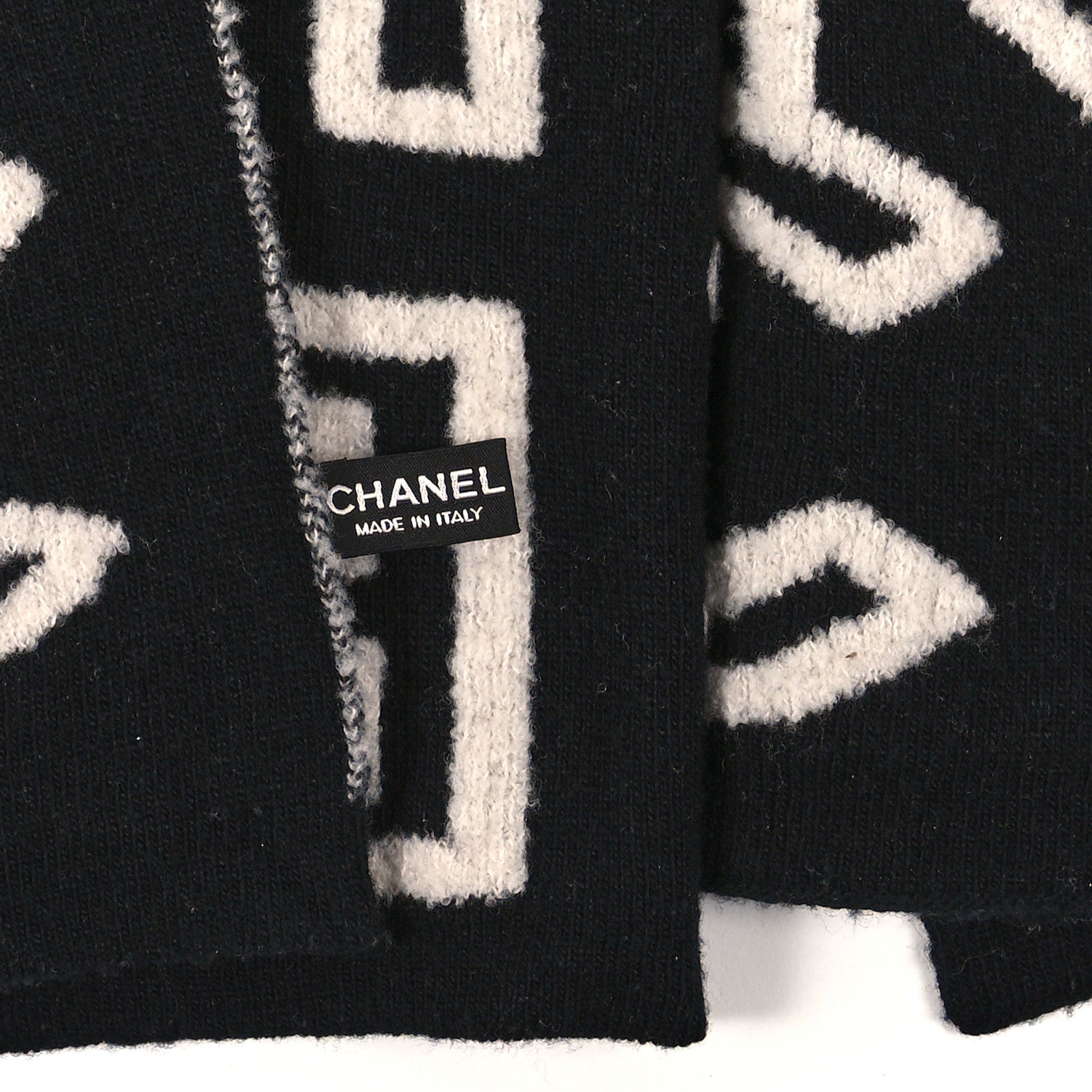 Chanel Wool Cashmere CC Letters Scarf Black White 3 of 3