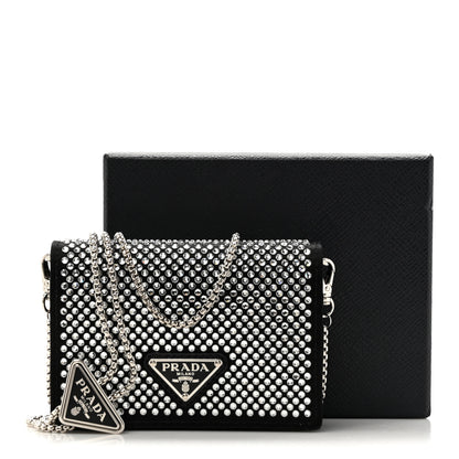 Prada Satin Crystal Metal Triangle Logo Card Holder With Strap Cristal 10 of 10