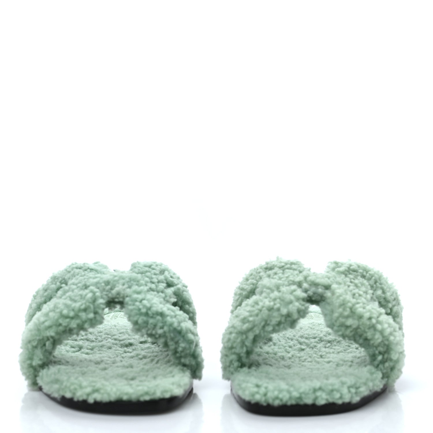 Hermes Woolskin Oran Sandals 37 Vert D'Eau 2 of 8