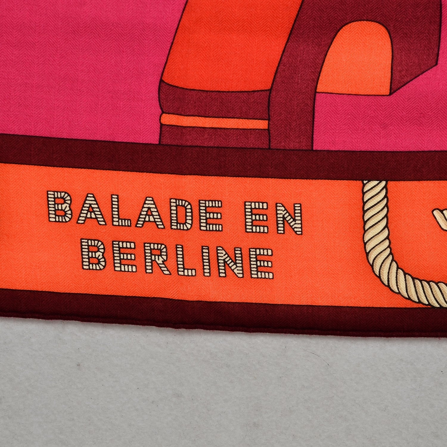 Hermes Cashmere Silk Balade En Berline Shawl 140 Fuchsia Orange Rose Pale 3 of 7