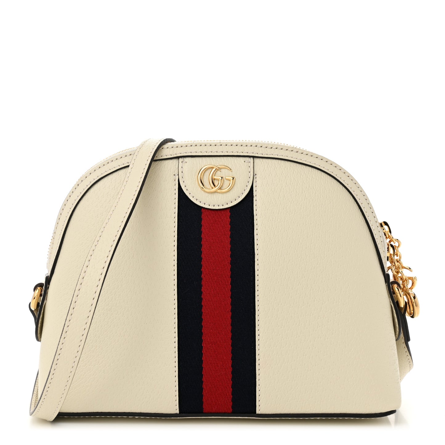 Textured Dollar Calfskin Web Small Ophidia Dome Shoulder Bag Mystic White