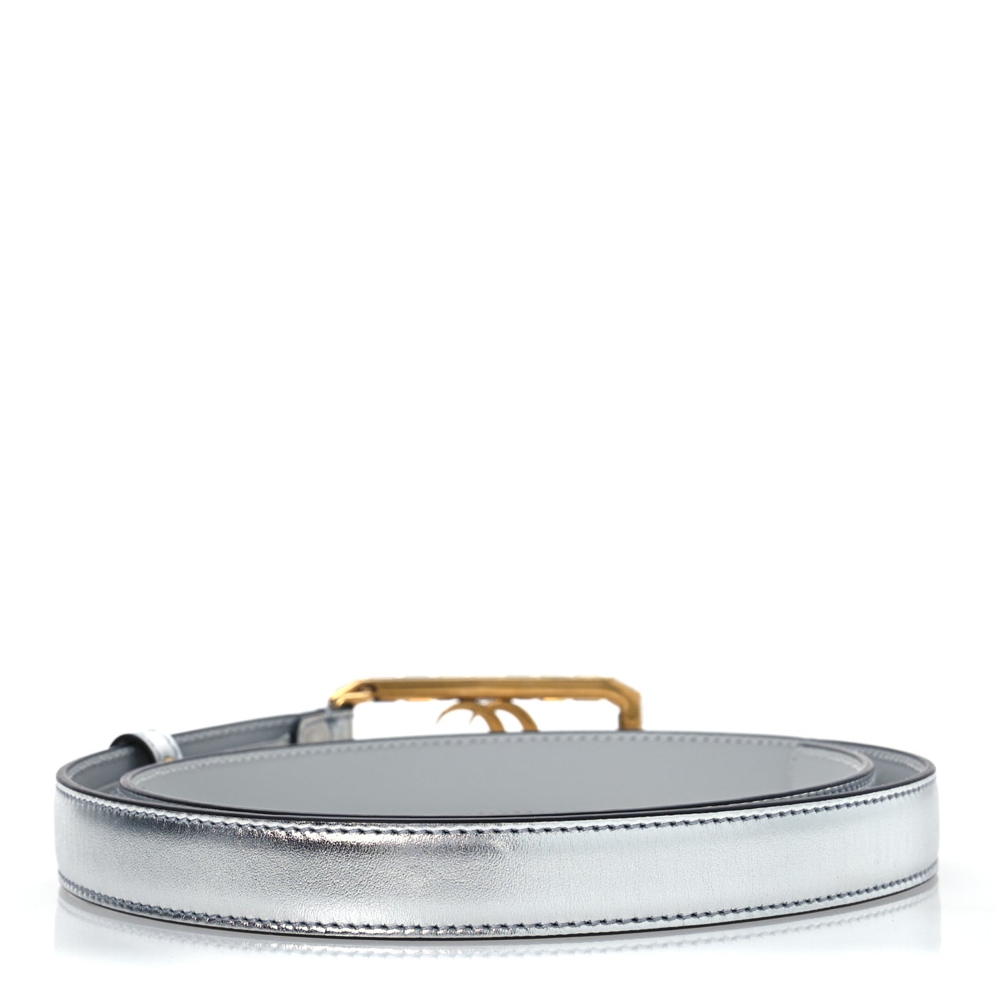 Metallic Calfskin Crystal Double G 20mm Belt 80 32 Silver