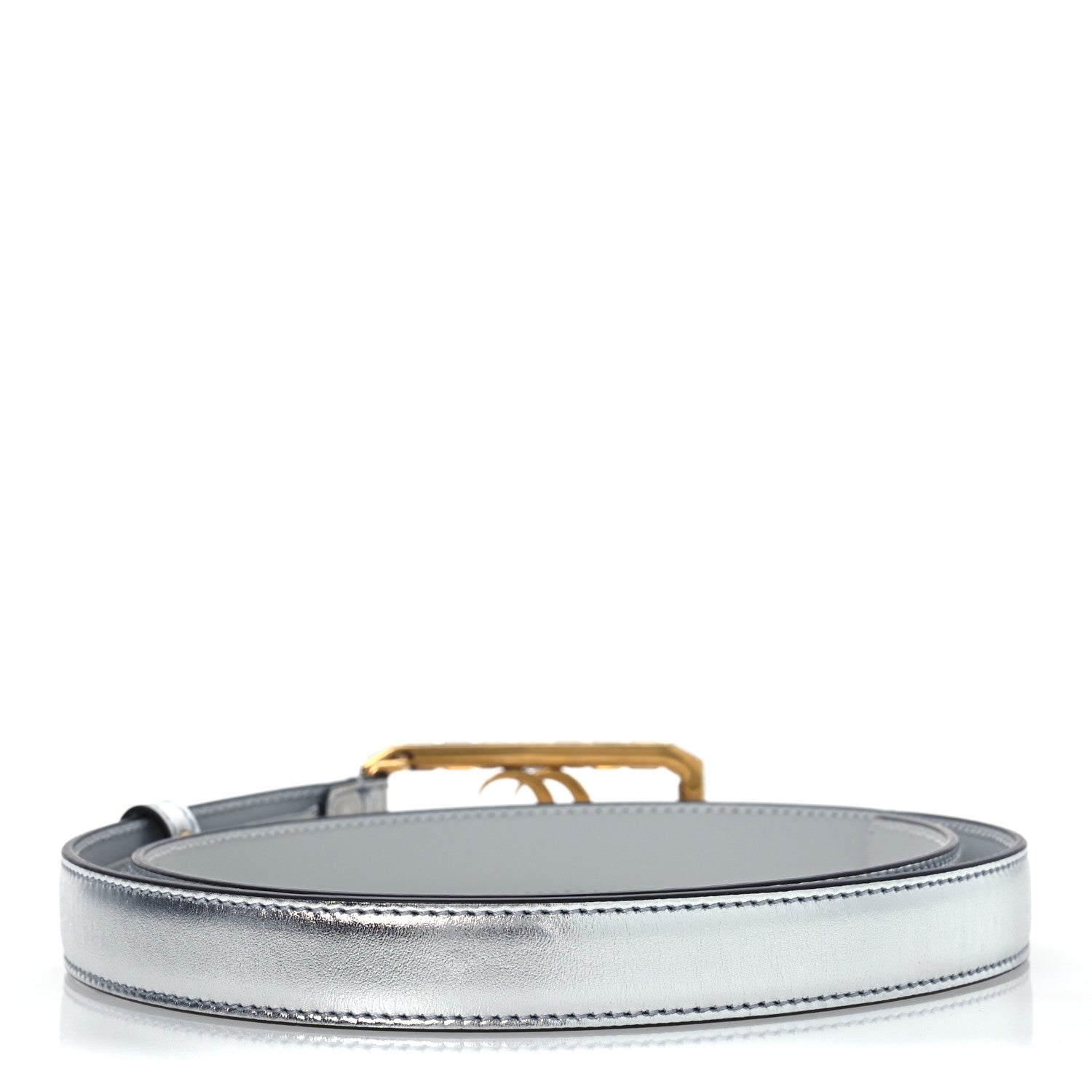 Gucci Metallic Calfskin Crystal Double G 20mm Belt 80 32 Silver 2 of 6
