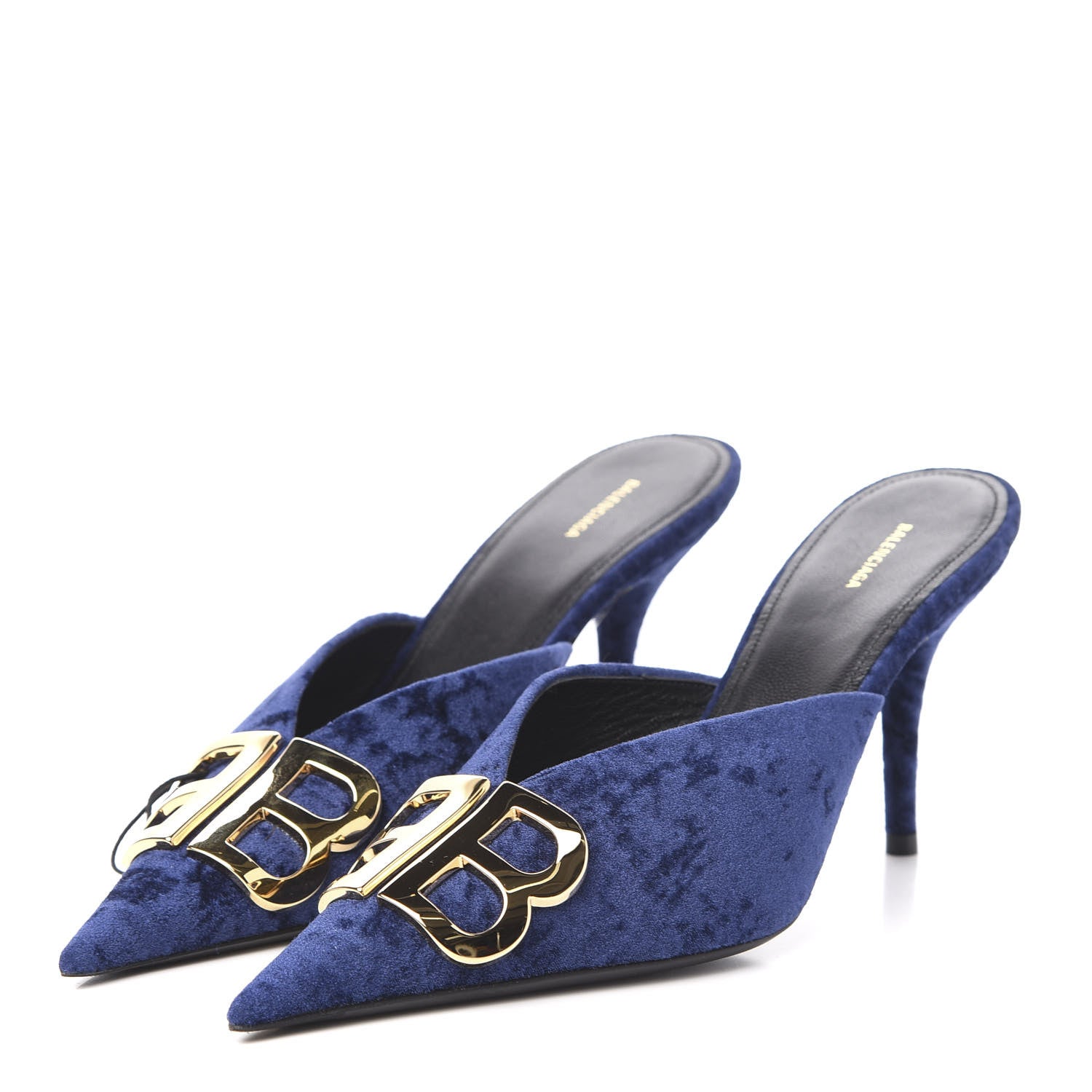 Balenciaga Stretch Velvet Pointed Toe BB 80mm Mules 40 Bleu Ocean 3 of 9