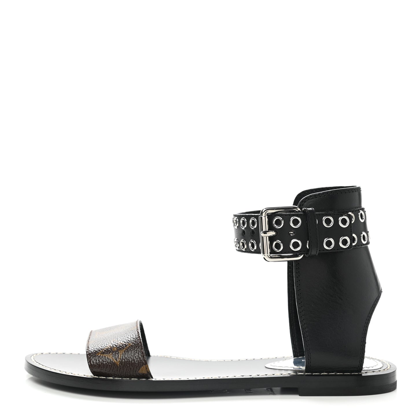 Calfskin Monogram Passenger Flat Sandals 36.5 Black
