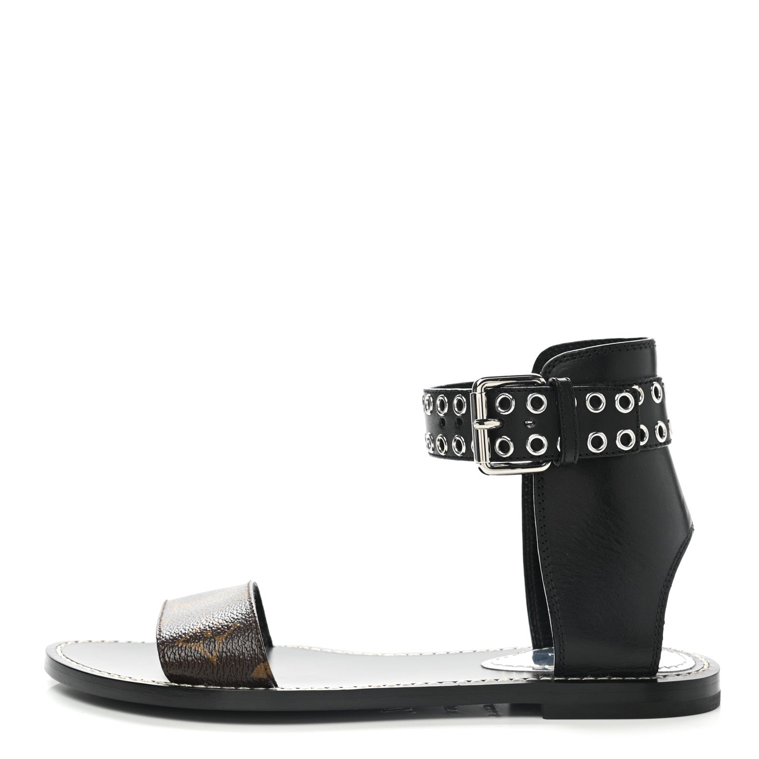 Louis Vuitton Calfskin Monogram Passenger Flat Sandals 36.5 Black 1 of 8