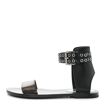 Louis Vuitton Calfskin Monogram Passenger Flat Sandals 36.5 Black 1 of 8