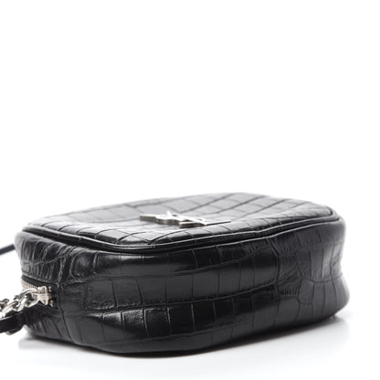 Saint Laurent Calfskin Crocodile Embossed Monogram Blogger Bag Black 4 of 11