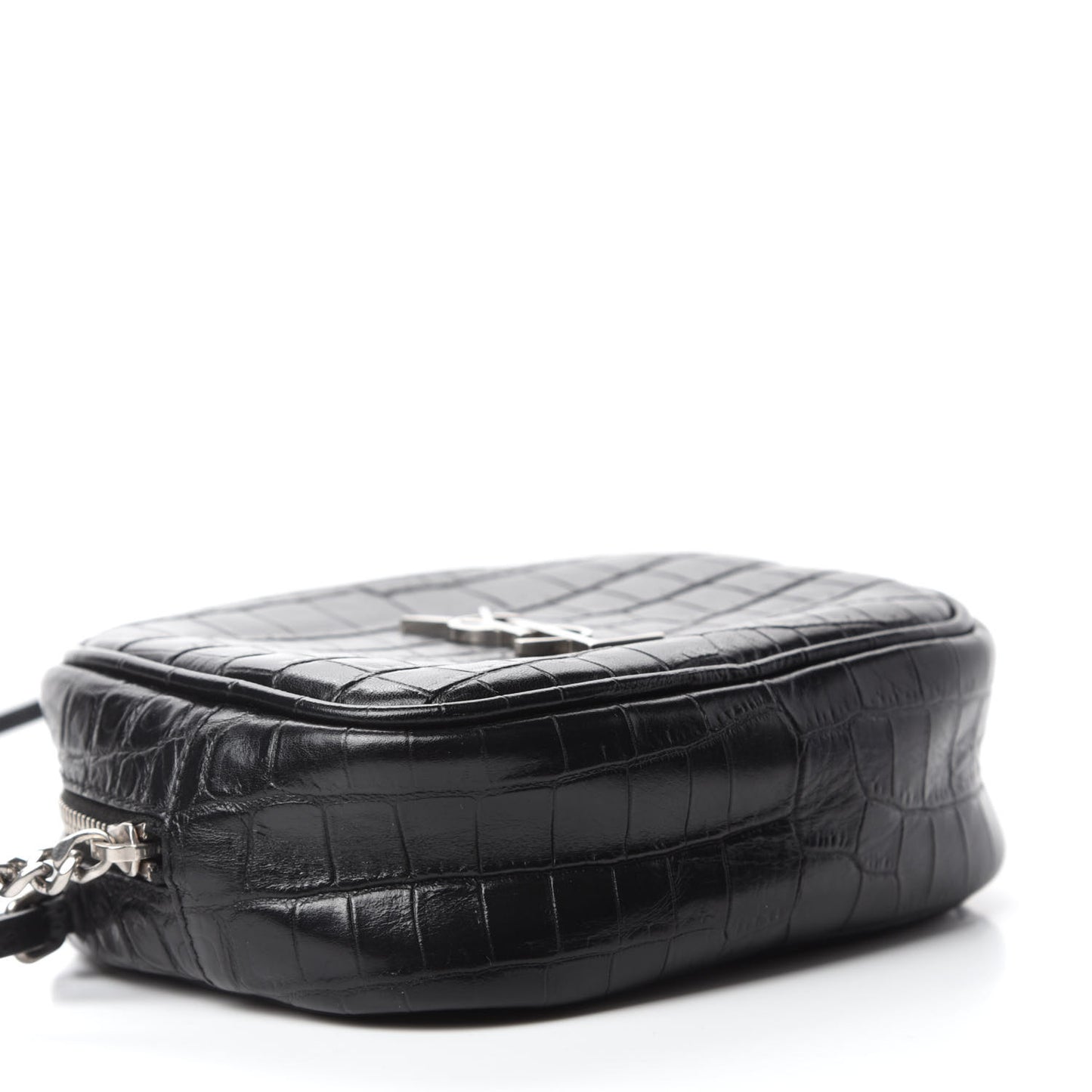 Calfskin Crocodile Embossed Monogram Blogger Bag Black