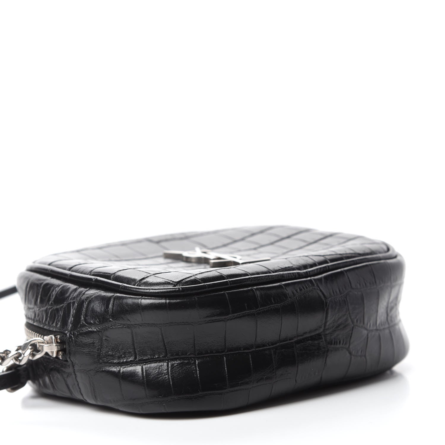 Saint Laurent Calfskin Crocodile Embossed Monogram Blogger Bag Black 4 of 11