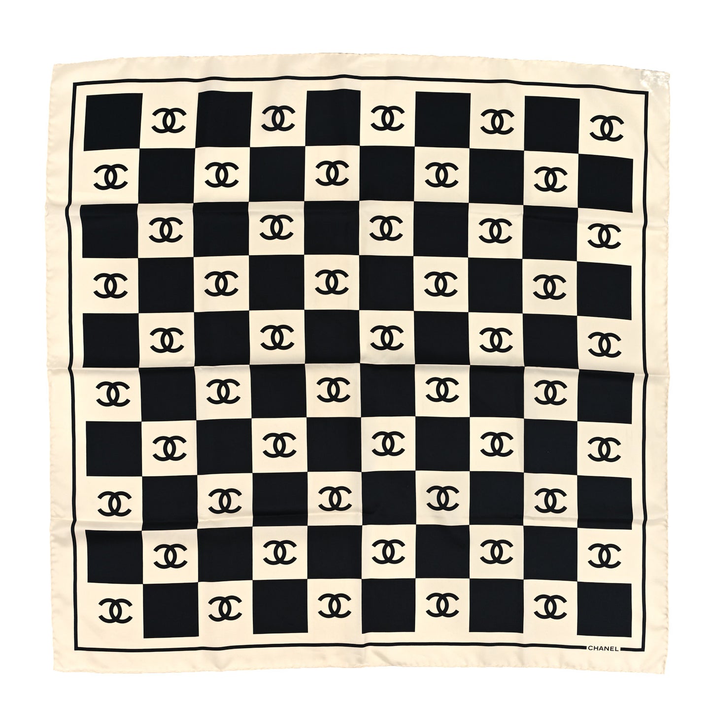 Silk CC Checkered Square Scarf Black Ecru