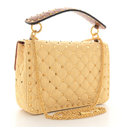 Valentino Garavani Raffia Medium Rockstud Spike Shoulder Bag Natural Tan 3 of 9