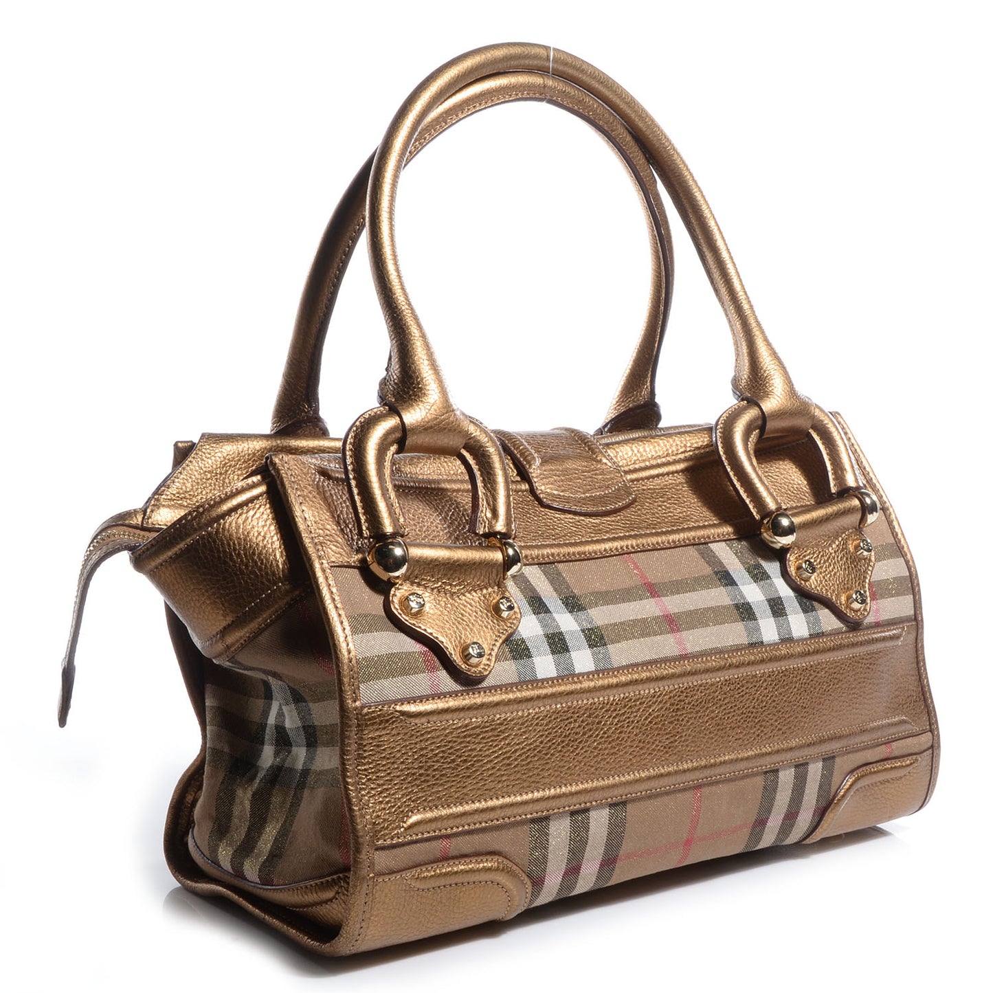 Metallic Leather House Check Large Manor Tote Gold