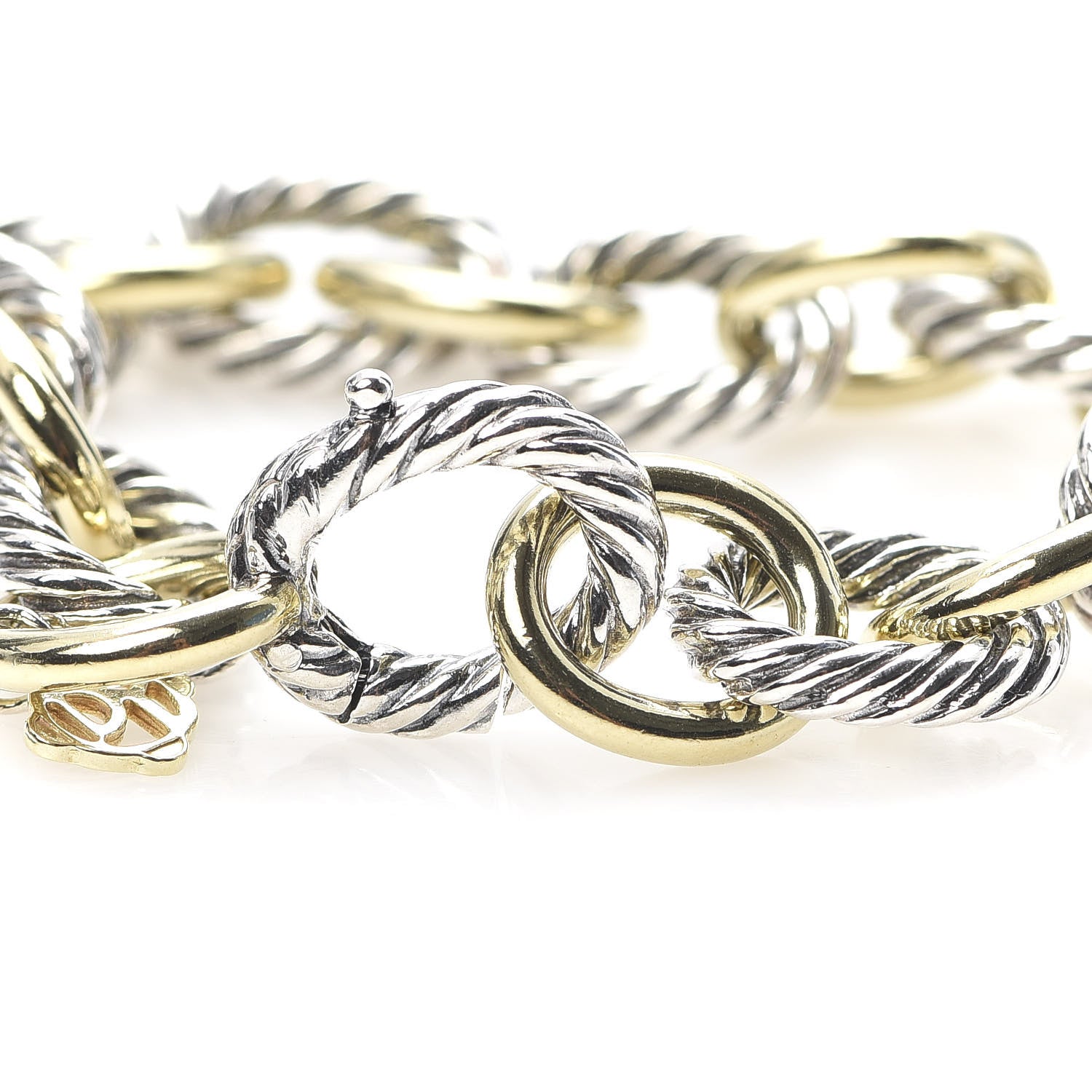 David Yurman Sterling Silver 18K Yellow Gold 12mm Large Oval Link Bracelet 4 of 4