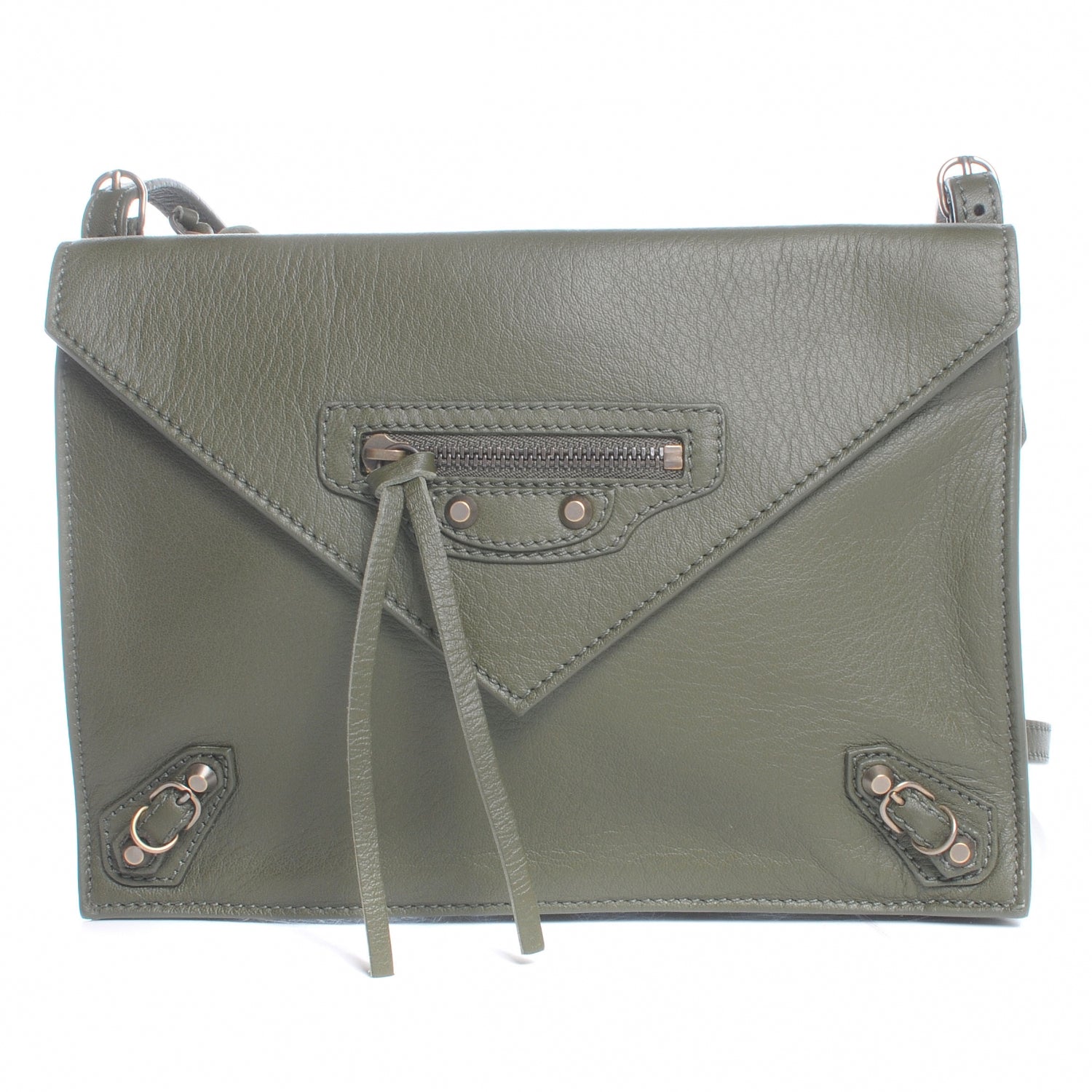 Balenciaga Grained Calfskin Papier Mini Triple Crossbody Vert Kaki 1 of 8