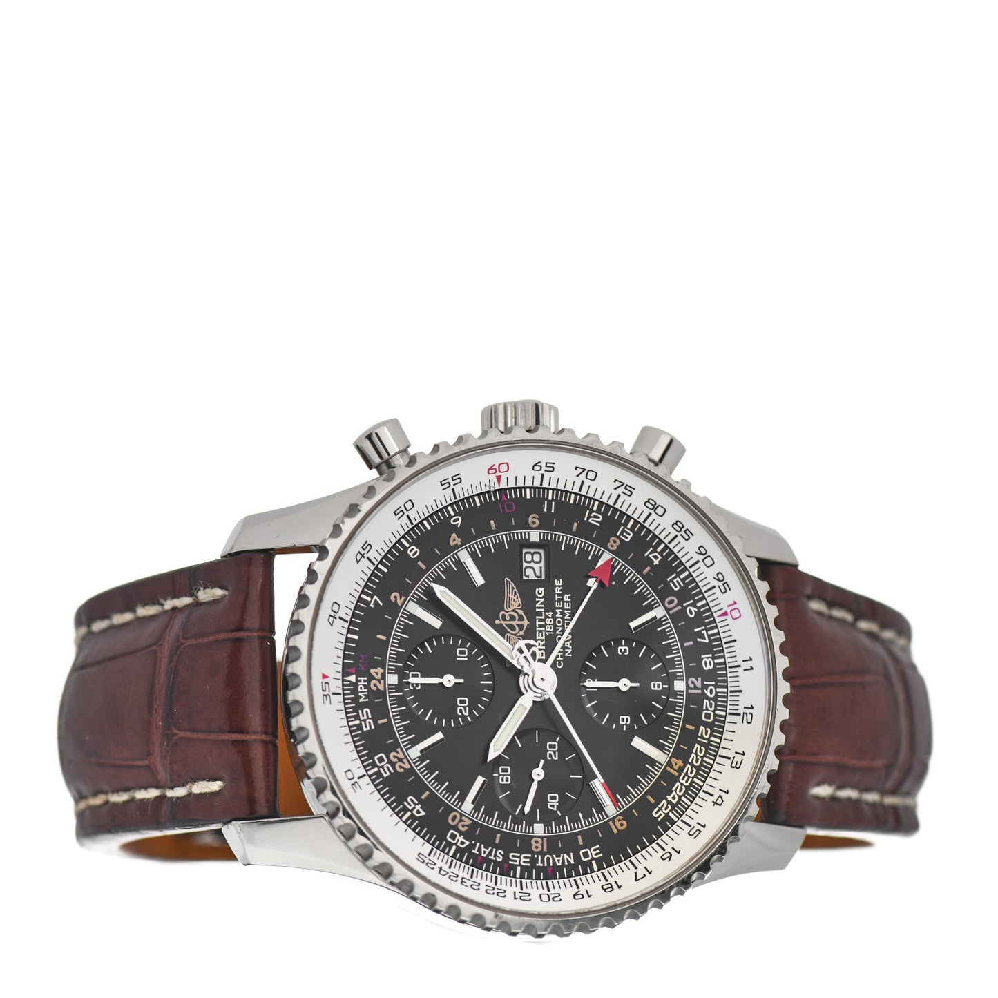 Stainless Steel Alligator 46mm Navitimer 1884 Limited Edition Chronograph Automatic Watch Black A24322