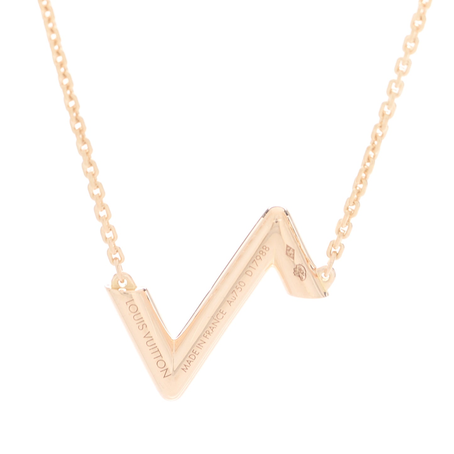 18K Pink Gold LV Volt Upside Down Pendant Necklace