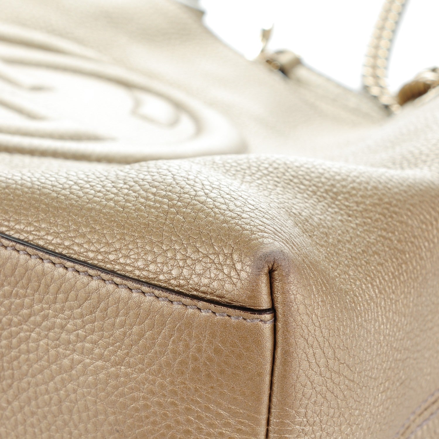Gucci Metallic Pebbled Calfskin Medium Soho Chain Shoulder Bag Golden Beige 8 of 8