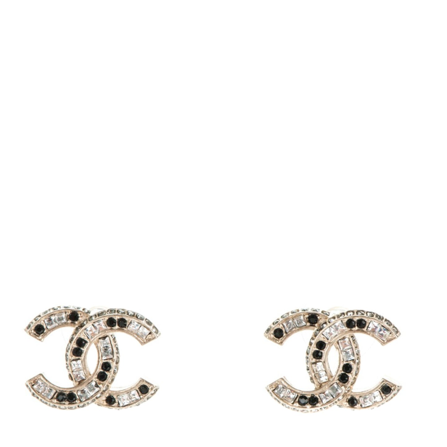 Baguette Crystal CC Earrings Light Gold Black