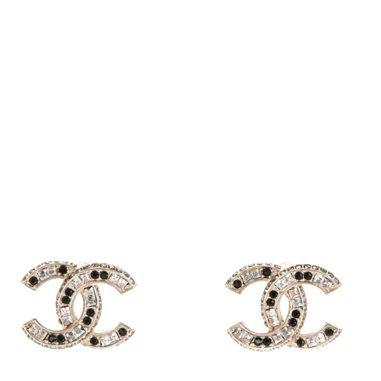Chanel Baguette Crystal CC Earrings Light Gold Black 1 of 4