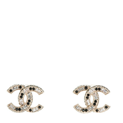 Chanel Baguette Crystal CC Earrings Light Gold Black 1 of 4