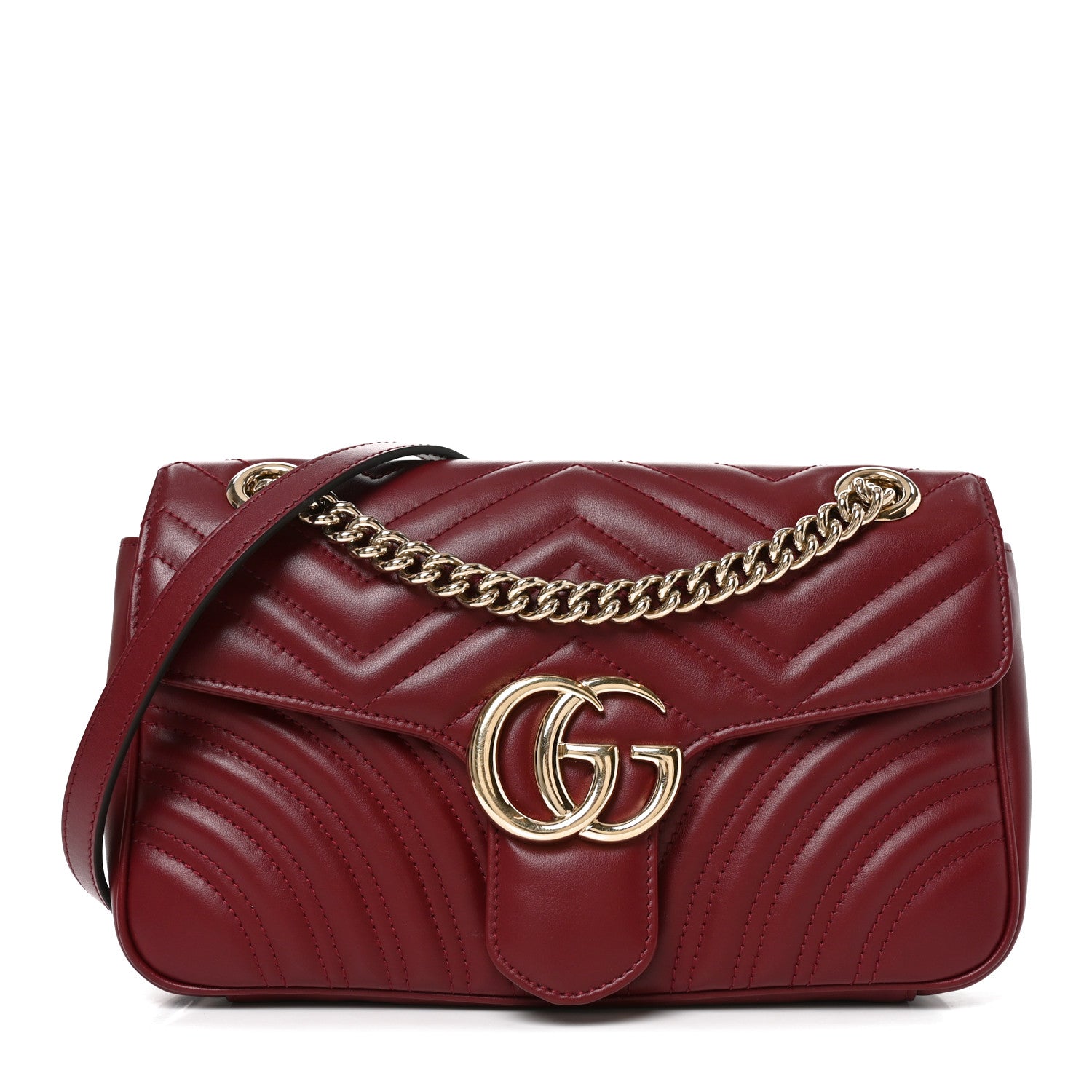 Gucci Calfskin Matelasse Small GG Marmont Shoulder Bag Rosso Ancora Red 2 of 10