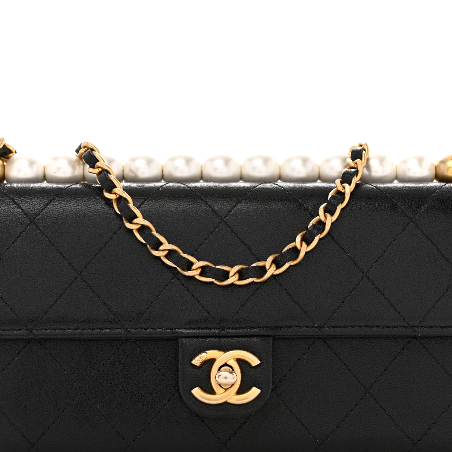 Chanel Goatskin Quilted Chic Pearls Clutch With Chain Black 10 of 16