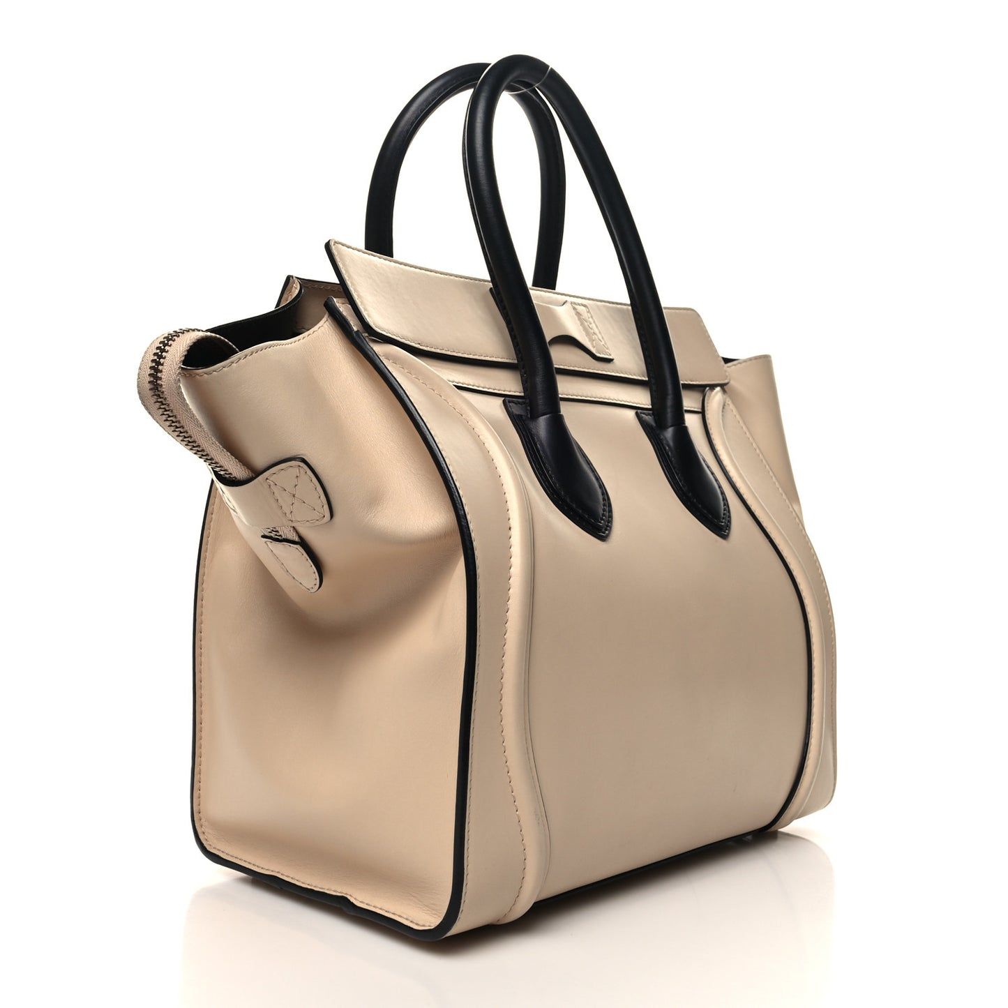 Satin Calfskin Mini Bi-Color Luggage Powder Black