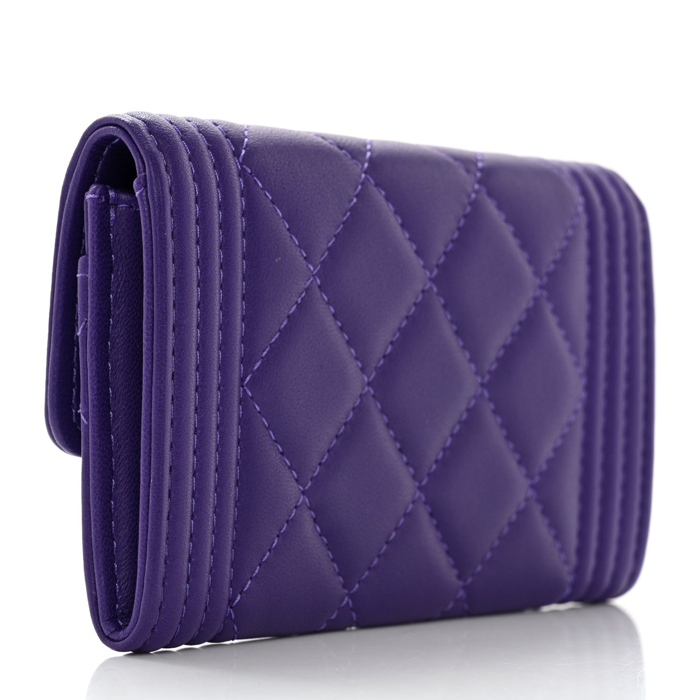 Lambskin Quilted Boy Flap Card Holder Purple