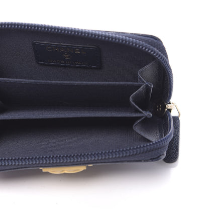 Chanel Caviar Chevron Quilted Boy Zip Around Coin Purse Wallet Navy Blue 5 of 8