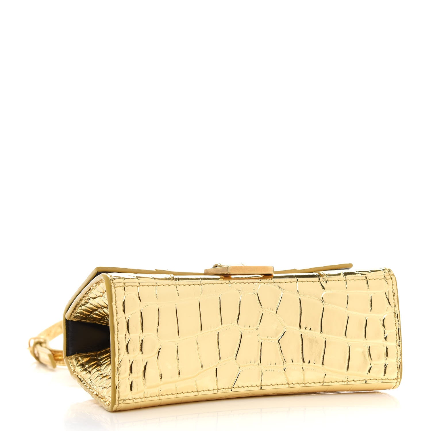 Balenciaga Metallic Calfskin Crocodile Embossed Hourglass Top Handle Bag XS Gold 4 of 10