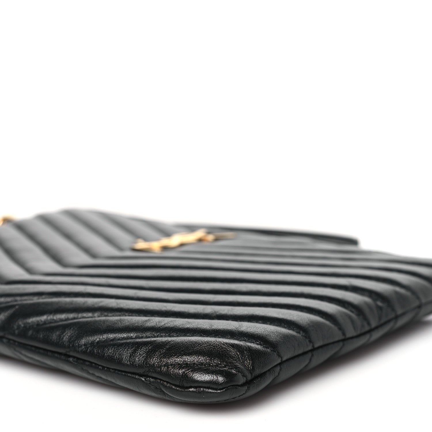 Saint Laurent Calfskin Matelasse Chevron Monogram A5 Wristlet Black 10 of 11