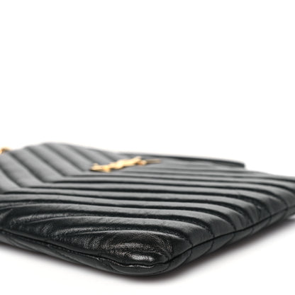 Saint Laurent Calfskin Matelasse Chevron Monogram A5 Wristlet Black 10 of 11