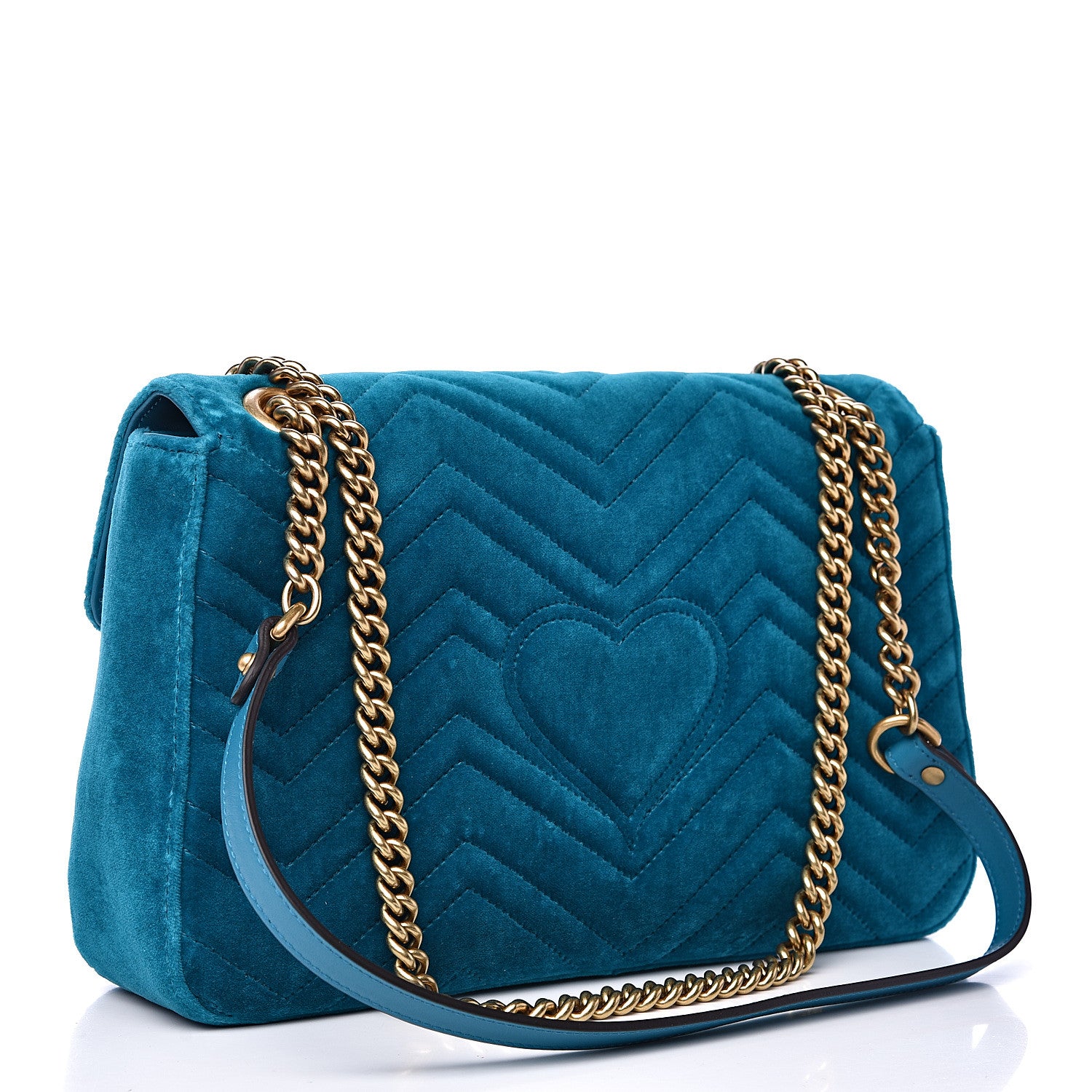 Gucci Velvet Matelasse XXV Embroidered Medium GG Marmont Shoulder Bag Pavone Cyan 2 of 11