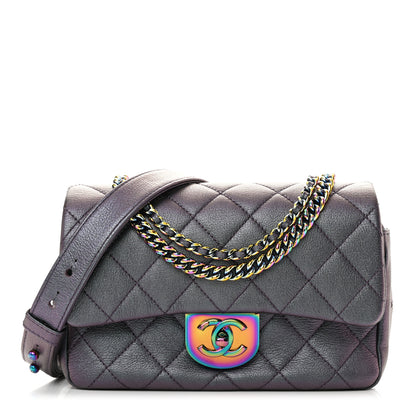 Chanel Iridescent Goatskin Quilted Small Double Carry Waist Chain Flap Purple 1 of 13
