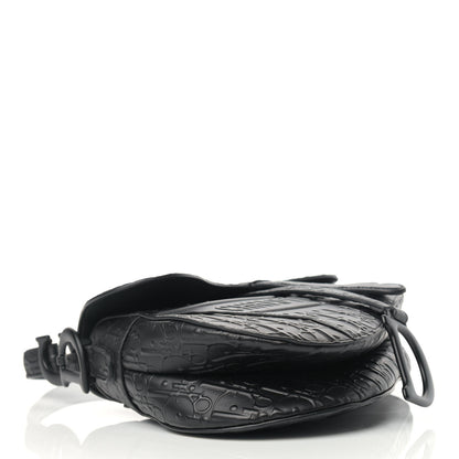 Christian Dior Calfskin Embossed Oblique Saddle Bag Black 4 of 12