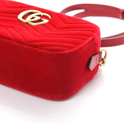Gucci Velvet Matelasse Small GG Marmont Chain Shoulder Bag Hibiscus Red 8 of 8