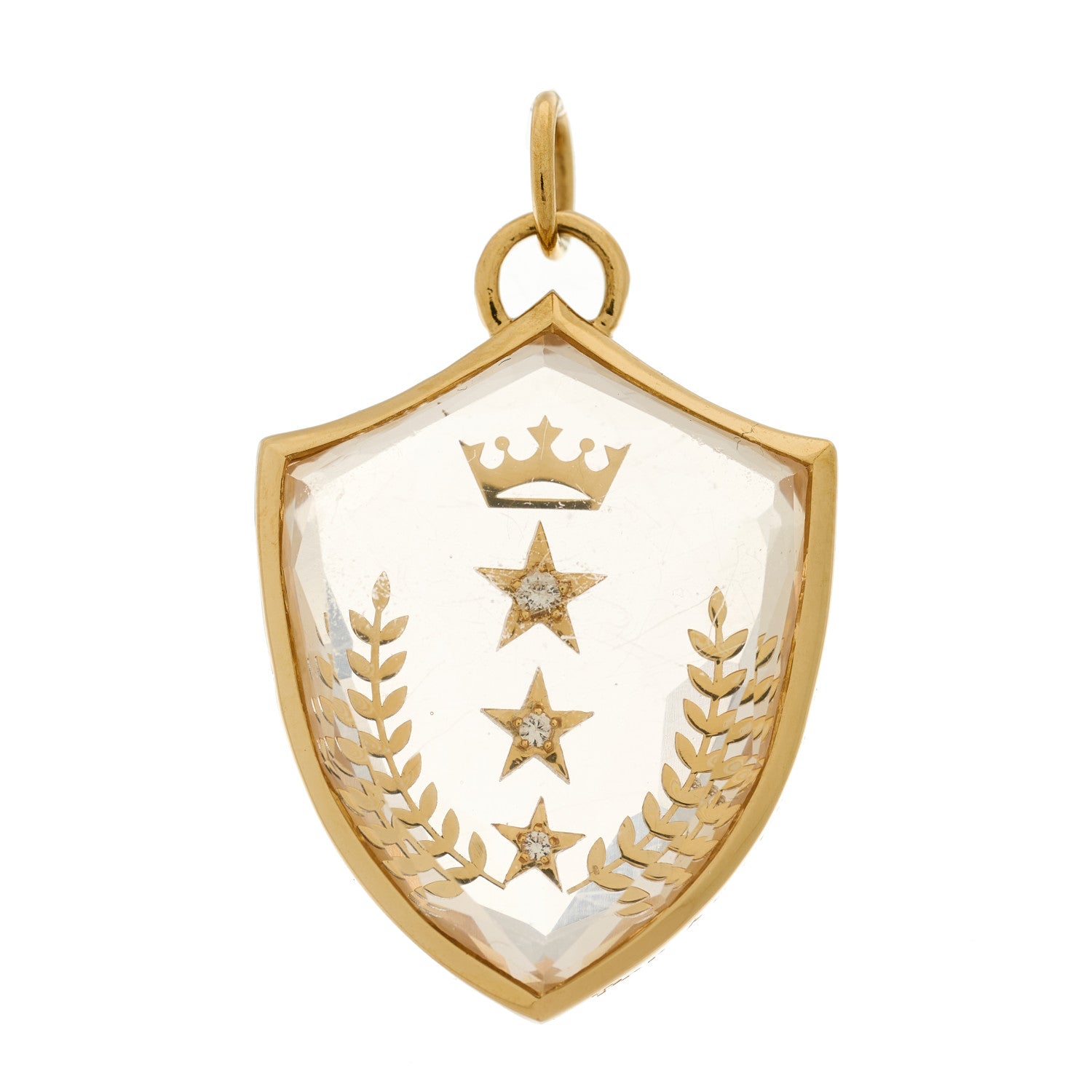 Foundrae 18K Yellow Gold Diamond Quartz Large Per Aspera Ad Astra Sealed Gemstone Crest Pendant 1 of 6