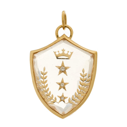 Foundrae 18K Yellow Gold Diamond Quartz Large Per Aspera Ad Astra Sealed Gemstone Crest Pendant 1 of 6