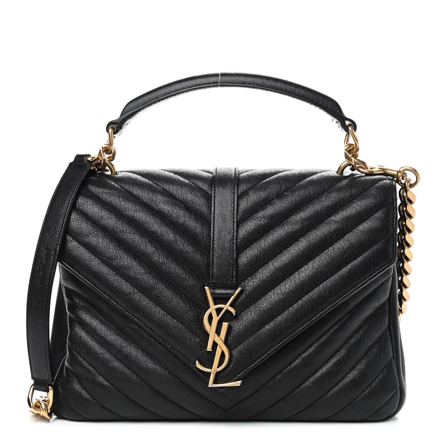 Sheepskin Matelasse Chevron Monogram Medium College Bag Black