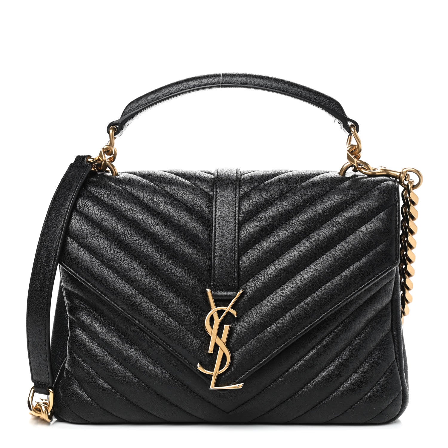Saint Laurent Sheepskin Matelasse Chevron Monogram Medium College Bag Black 1 of 9