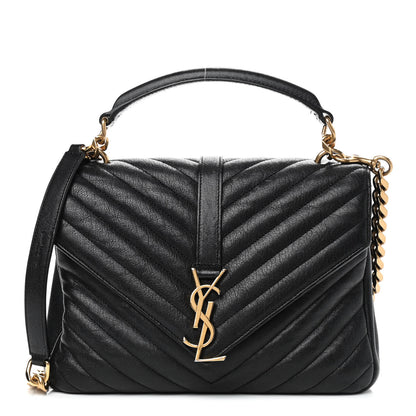 Saint Laurent Sheepskin Matelasse Chevron Monogram Medium College Bag Black 1 of 9