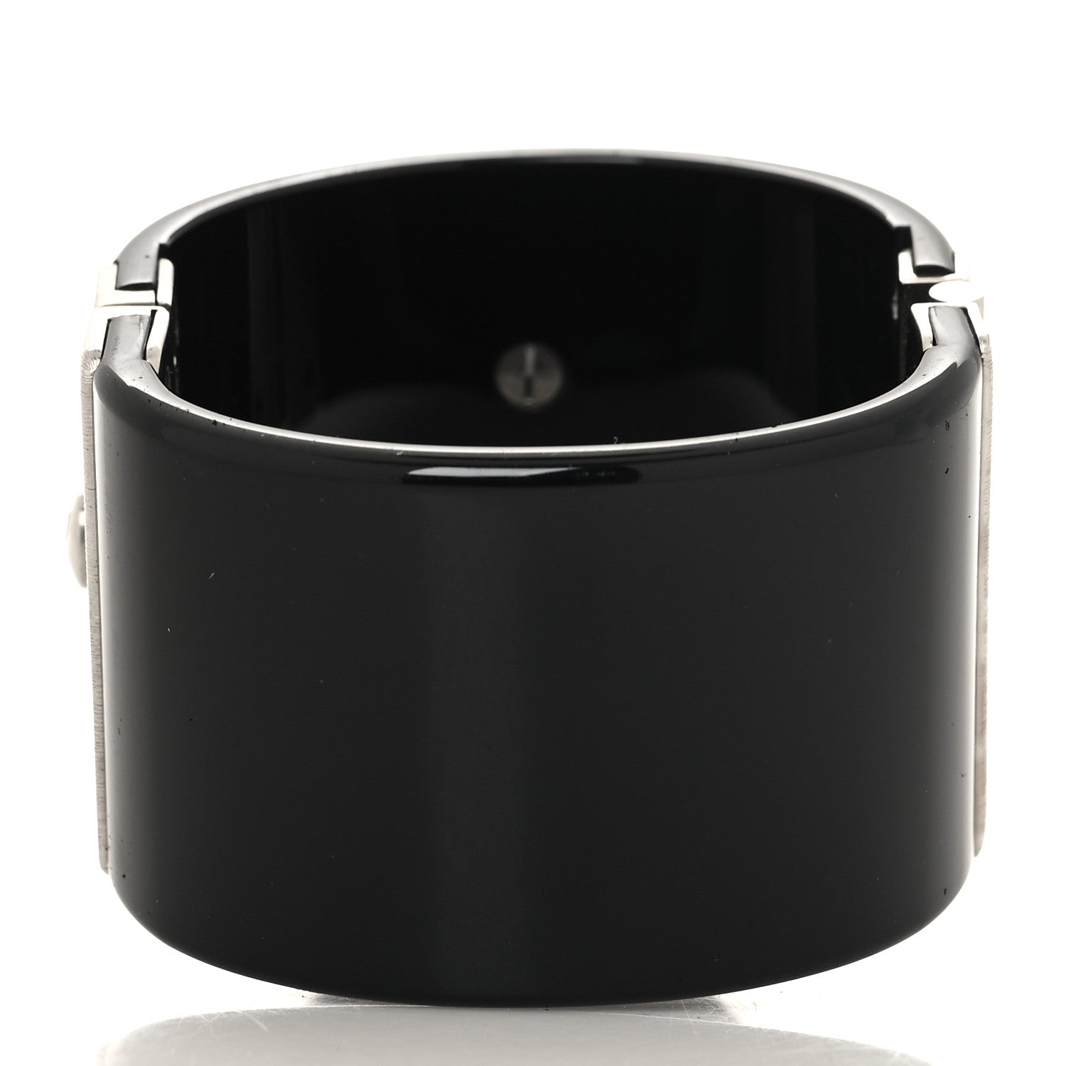 Chanel Resin Swarovski Baguette Crystal CC Shield Cuff Black 3 of 6
