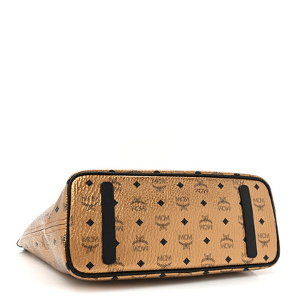 MCM Metallic Visetos Medium Shopper Tote Gold 4 of 8